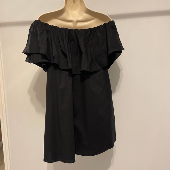 Adrienne Black Cotton Off the Shoulder Lined Dress Small‎ Pre-Owned - Picture 3 of 7